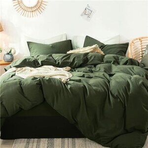 Bedding Duvet Cover Set 100% Washed Cotton Linen Like Textured Breathable